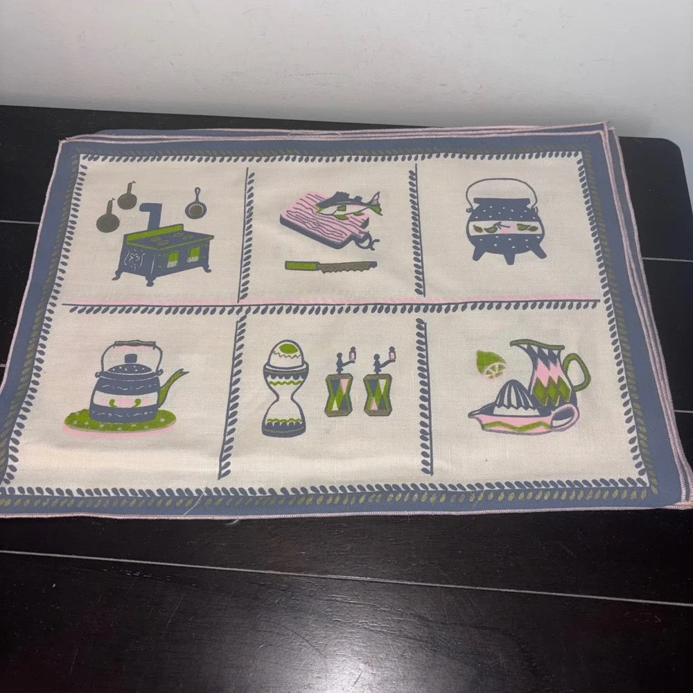 NEW | Vintage Victory | Pure Linen | 4 Place Mats ONLY | MCM Kitchen Pink‎ Green